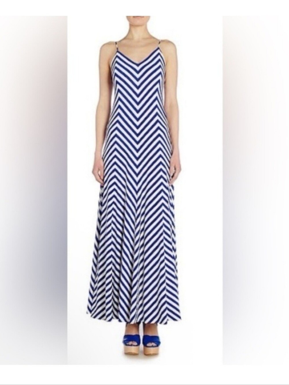 Polo Ralph Lauren Chevron Stripe Dress Small Navy White Spaghetti Strap